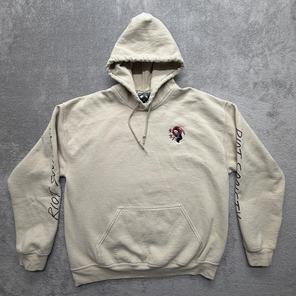riot society Other - Riot Society Hoodie Mens Large Beige Fleece Sweatshirt Grim Reaper Skull Graphic